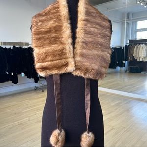 Caramel Pompom Fur Scarf